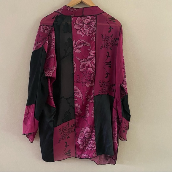 Vintage Units Silk Blend Purple Magenta Patchwork Kimono Cardigan Boho Sz. LARGE - Picture 2 of 13